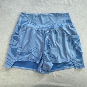 Gymshark Power Jacquard Shorts Womens XL Blue High Rise Shorts with Pockets NEW!